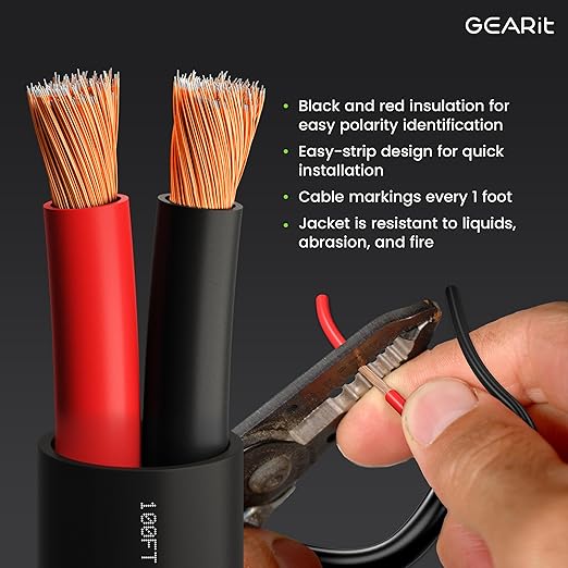 GEARit Outdoor Speaker Wire CL3 Rated, 16 Gauge Speaker Wire, Speaker Cable 200 ft for Outdoor Speakers, Patio, Garden, Backyard Audio, Direct Burial in Ground/in Wall, CCA (Black, 2-Conductors)