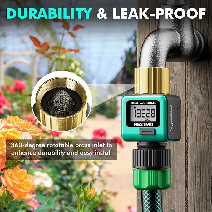 RESTMO Heavy Duty Water Flow Meter, Pure Brass Inlet | Metal Thread | 4 Measure - Image 2