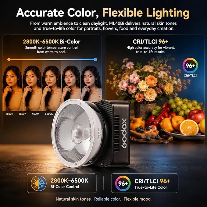 Godox ML40Bi Bi-Color LED Video Light, Portable COB Photography Light - Image 5