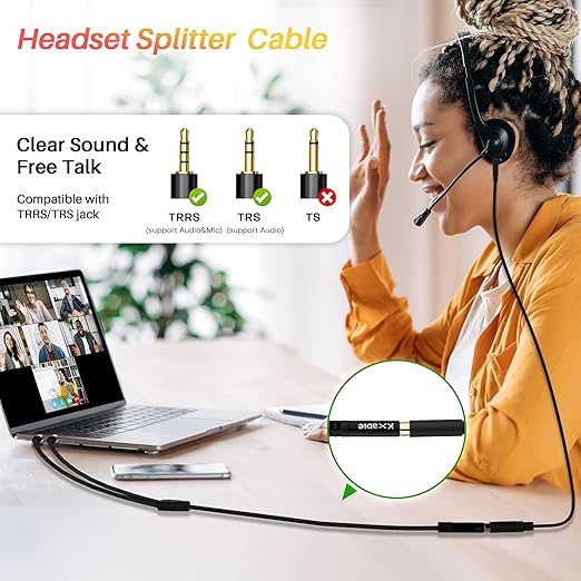 Kxable Headphone Splitter for Computer, 3.5mm Female to Dual 3.5mm Male Audio Splitter Cable, Stereo Jack Earphones Headset to PC Laptop Adapter, 1/8inch 2-in-1 Y Separator Aux Dongle Converters, 1FT
