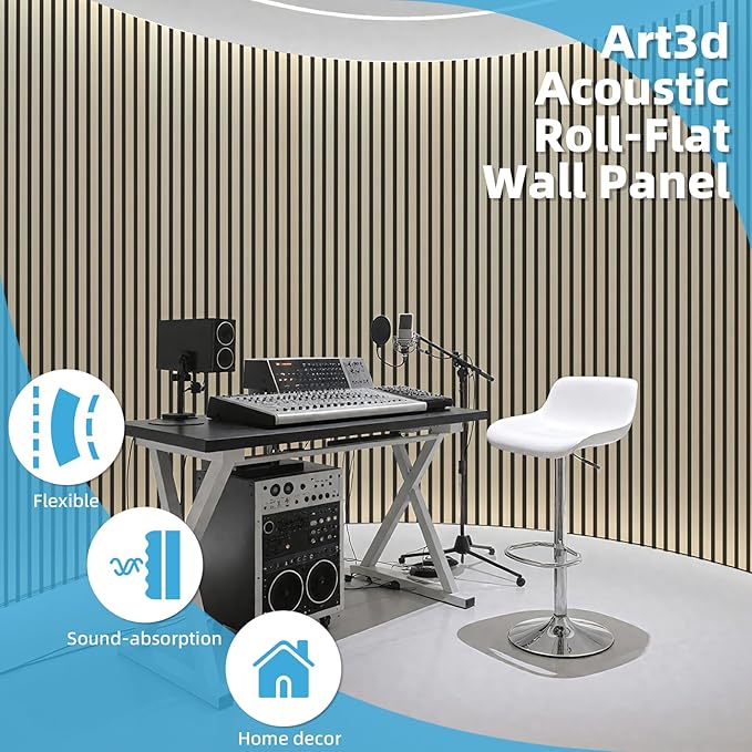 Art3d 2-Pack Acoustic Wood Slat Wall Panel with Roll-Flat Design - 95.3 x 23.8 Inch Sound Absorbing Panels for Living Room Columns Corridor Curved Wall Decor, Oak