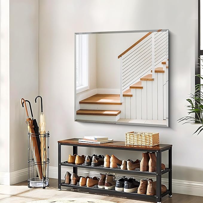 CILIBER Beveled Mirror, 36x36 inch Square Bathroom Mirrors for Wall, 3mm Tempered Glass, Upgraded Shatterproof Frameless Vanity Mirror Over Sink for Bathroom, Bedroom, Living Room and Entryway