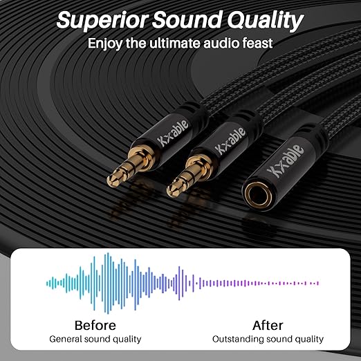 Kxable 1/8 Inch TRS Stereo Y Splitter Cable 6FT, 3.5mm Female to 2-Male Y-Splitter Stereo Audio Cable, for Cell Phone PC Laptop, Speaker, Headphones, Suitable for Switching or Two Sets of Speakers
