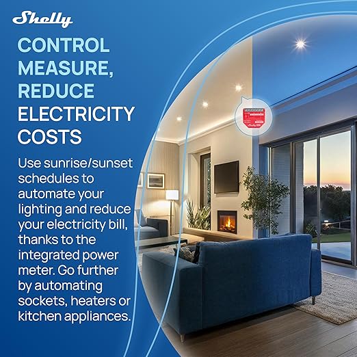 Shelly 1PM Gen4 | Wi-Fi, Zigbee, Matter Smart Relay Switch with Power Metering, 1-Channel 16A | Home Automation | Alexa, SmartThings, Google Home, Apple HomeKit Compatible | iOS Android App (2 Pack)