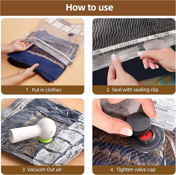 VACKFOX 15 Pack Vacuum Seal Bags with Wireless Rechargeable Electric Pump, Vacuum Storage Bags with LED Light(5L+5M+5S), Travel Vacuum Bags for Luggage, Space Saver for Clothes and Clothing Travel