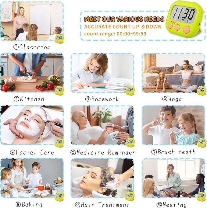 Classroom Timers for Teachers Kids Large Magnetic Digital Timer Teacher Supplies 6 Pack-Blue Green