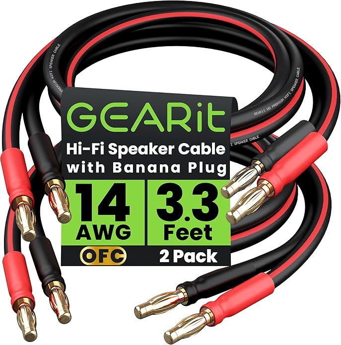GearIT 14 AWG Speaker Cable with Banana Plugs 14Ga Banana Wire for Bi-Wire Bi-Amp HiFi Surround Sound