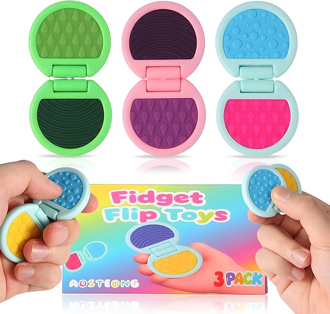 Fidget Toys Adults, Sensory Toys for Kids with Autism, Anxiety Relief Items for ADHD Stress Relief, Texture Worry Stone for Teens & Flip Slider - Treasure Box Toys for Classroom (3pcs)