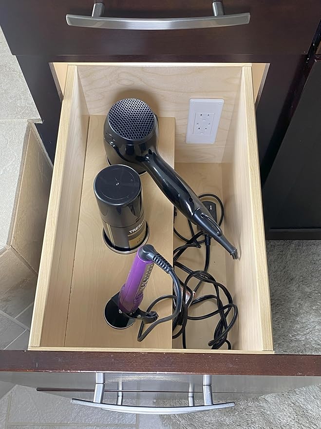 My Tidy Space Low Profile Combo (1) USB-A (1) USB-C (2) 15 Amp in Drawer Docking Station Outlet Plugs with Retractable arm