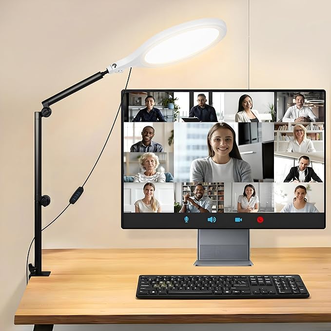Desk Ring Light, 10" LED Ring Light for Desk with Clamp, 360°Rotate & Flexible Height Full-Screen Overhead Ringlight for Video Recording, TikTok, YouTube, Live Streaming, Content Creation, White