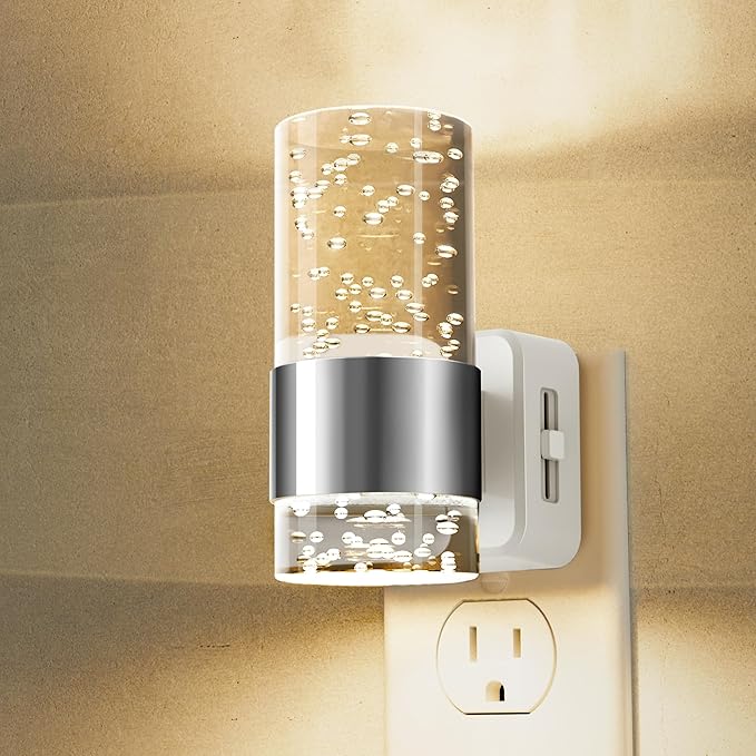 L LOHAS LED Night Light,Dimmable Night Lights Plug into Wall, Acrylic Nightlights with 0-100 LM Adjustable Brightness, 3000K Plug in Night Light with Dusk to Dawn Sensor, for Bathroom Hallway