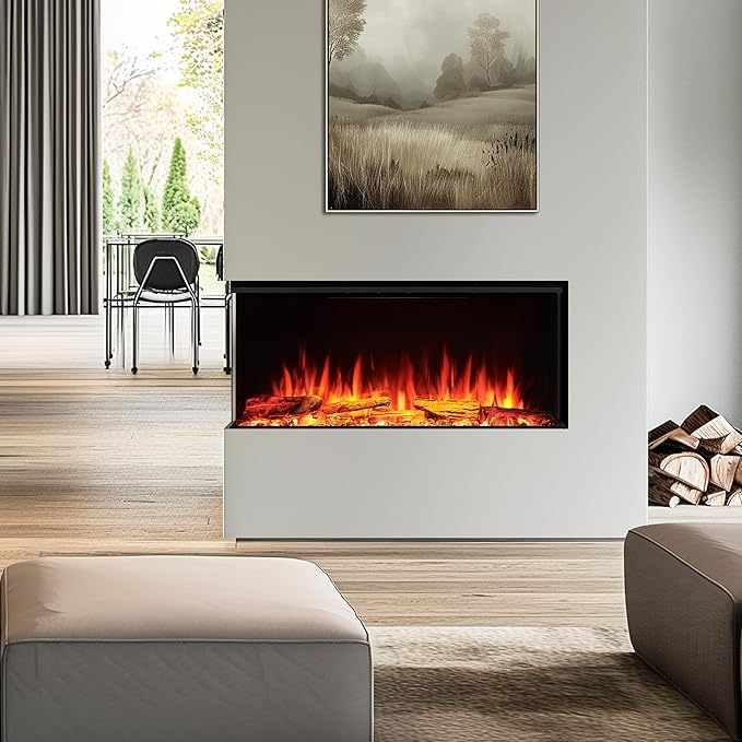 LegendFlame 35" W Smart Build in Electric Fireplace Insert, 1-2-3 Sided View, Heater 750W/1500W, Multi Colors of Flame & Fuel Bed, Alexa Enabled