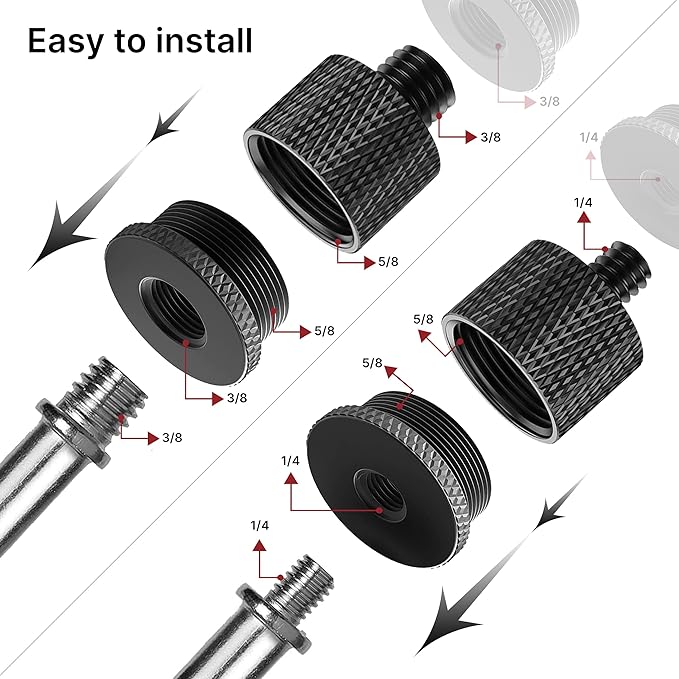 IXTECH Mic Stand Adapter Set 8 pieces Metal Microphone Stand Screw Thread Adapter 5/8 Female to 3/8 Male 3/8 Female to 5/8 Male 5/8 Female to 1/4 Male 1/4 Female to 5/8 Male Tripod Adapter
