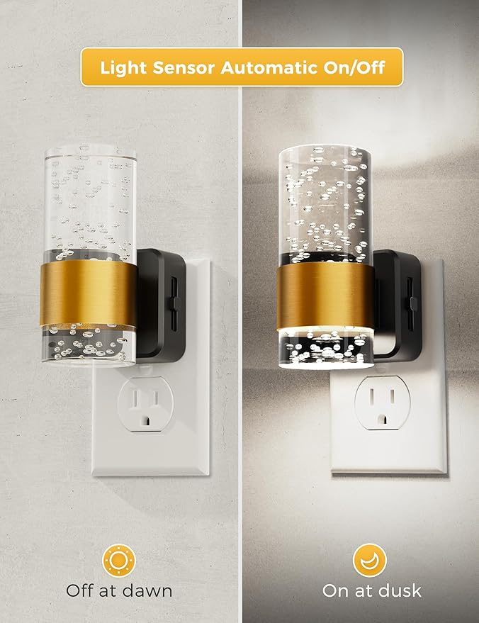 Night Light, 1-Pack Decorative Night Lights Plug into Wall, Dimmable Night Light with Auto Light Sensor, Bright White 5000K, Wall Sconce-style Design Nightlight for Bathroom,Bedroom,Hallway