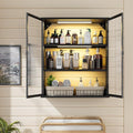 Bathroom Wall Cabinet Over Toilet, Metal Laundry Room Cabinets Wall Mounted, Metal Medicine Cabinets with Glass Doors, Hanging Wall Cabinets for Living Room, Black