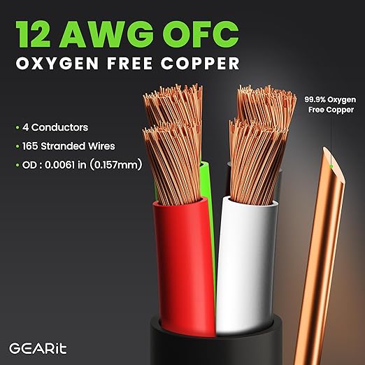 GEARit Outdoor Speaker Wire CL3 Rated, 12 Gauge Speaker Wire, Speaker Cable 250 ft for Outdoor Speakers, Patio, Garden, Backyard Audio, Direct Burial in Ground/in Wall, OFC (Black, 4-Conductors)