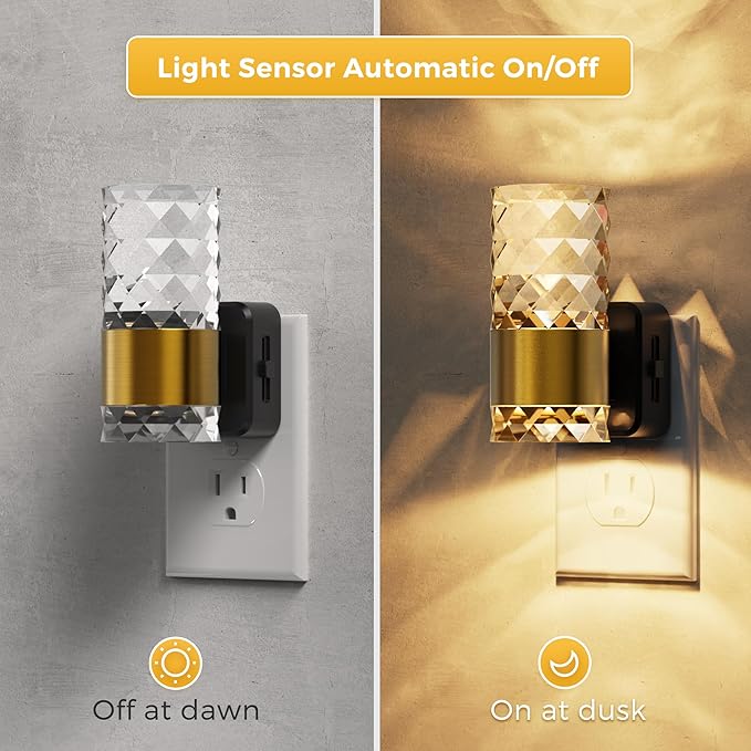 L LOHAS LED Night Light, Modern Night Lights Plug into Wall, 2 Pack 3000K Soft Warm 0-100LM Adjustable Nightlights,Automatic Nightlights Plug in with Dusk to Dawn Sensor for Room Bathroom Hallway