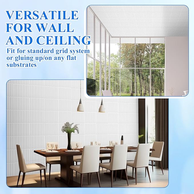 Nuanchu 32 Pcs 3D Slat Wall Panels 12 x 12 Inch PVC Fluted Textured Panel Cuttable Paintable DIY Wall Art Decorative Tiles for Ceiling Studio Bathroom Interior TV Background (White)