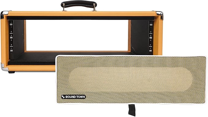 Sound Town Vintage 3U Amp Rack Case, 12.5" Depth with Rubber Feet, Dust Cover, Kickstand, Orange (STVRC-3OR)