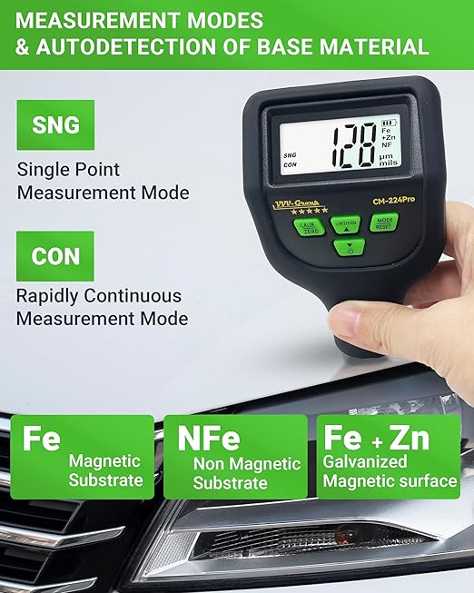 Paint Thickness Gauge CM-224Pro 2026 | Coating Thickness Meter Fe/Al/Zn | Auto Paint Depth Gauge Car Tester with High-Precision Probe, Multi-Unit Display & Auto Calibration