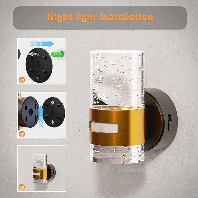 JandCase Motion Sensor Night Light, Wireless Rechargeable Night Light Wall Mounted, 2 Pack Motion Activated Night Lights, Dimmable Nightlight 3000K Warm White, for Bathroom Hallway Stairs