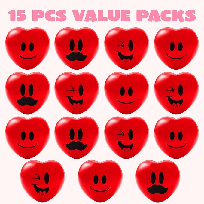 JOYIN 15 PCS Valentines Day Heart Shaped Stress Relief 3“ Balls for Kids Party Favors, School Classroom Exchange Prizes Gift