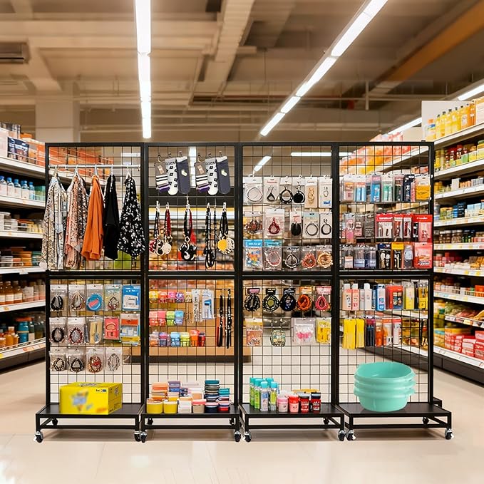NectaCol Grid Wall Panels, 2'x 6' Gridwall Panel Display Stand with Baseplate, Black Wire Grid Wall Display Rack, Grid Panels for Display, Retail Display Stand - 1 Pack