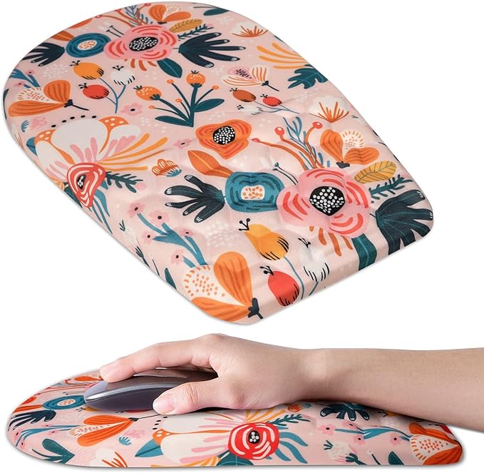 BOCHEERY Ergonomic Mouse Pad Wrist Support,Upgrade Mousepad with Massage Design,Non-Slip PU Base Desktop Mouse Pads for Pain Relief, Computer, Office & Home,12 x 8 in（F-Pink Flower）