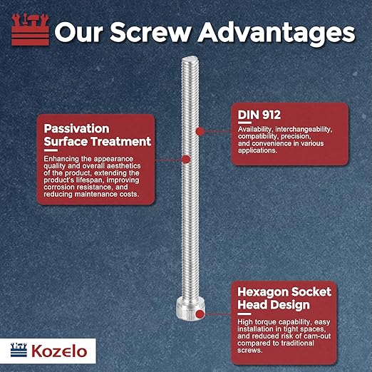 Kozelo 10pcs Socket Head Cap Screws - [M6-1 x 90mm] 304 Stainless Steel Allen Socket Drive for Electrical Motor 3D Printing Fan Engine Replacement Use, Silver