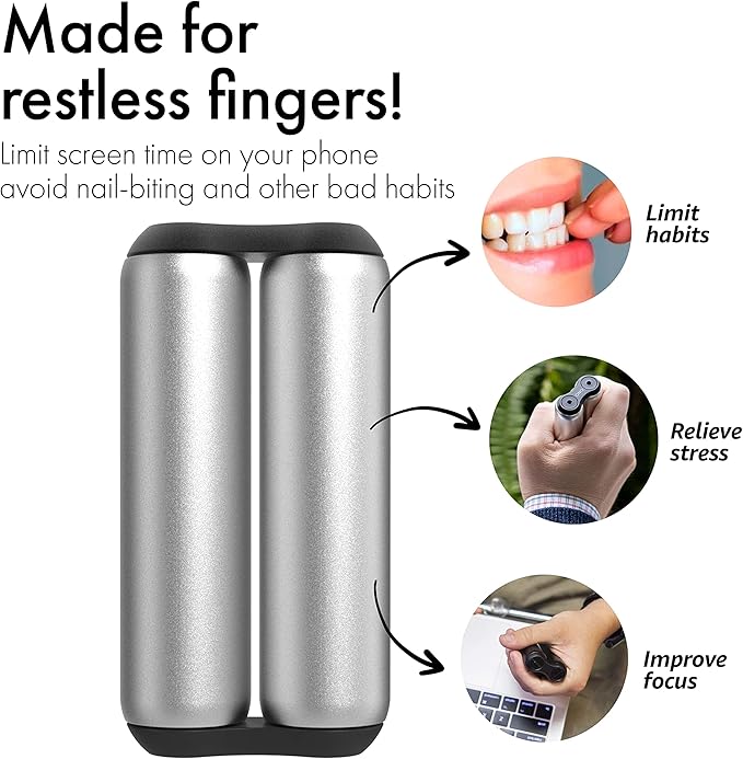 ONO Roller - Handheld Fidget Toy for Adults | Help Relieve Stress, Anxiety, Tension | Promotes Focus, Clarity | Compact, Portable Design (Grey, Full Size - Aluminum)