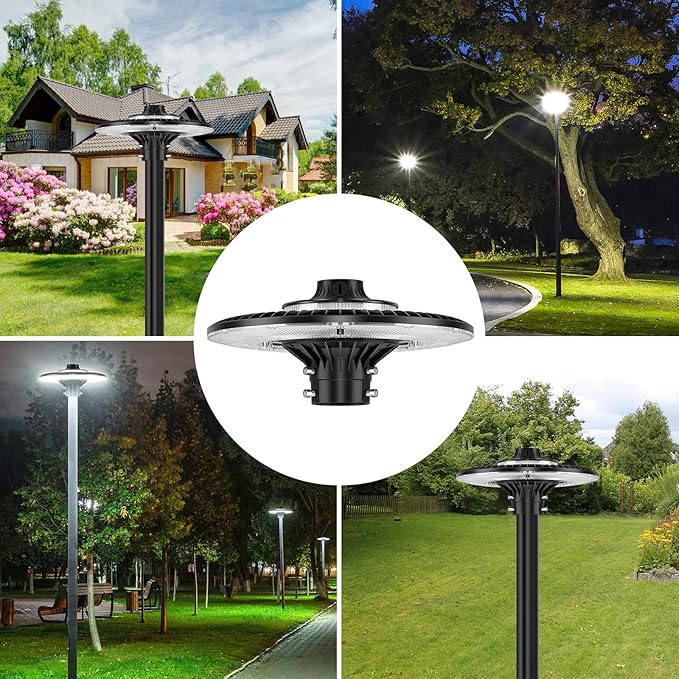 150W LED Post Top Light with Photocell, 21000 lumens 5000K Circular Area Pole Lights, IP65 Waterproof Outdoor Post Light Fixtures for Garden Yard Street Parking Lot Lighting UL Listed, AC100-277V