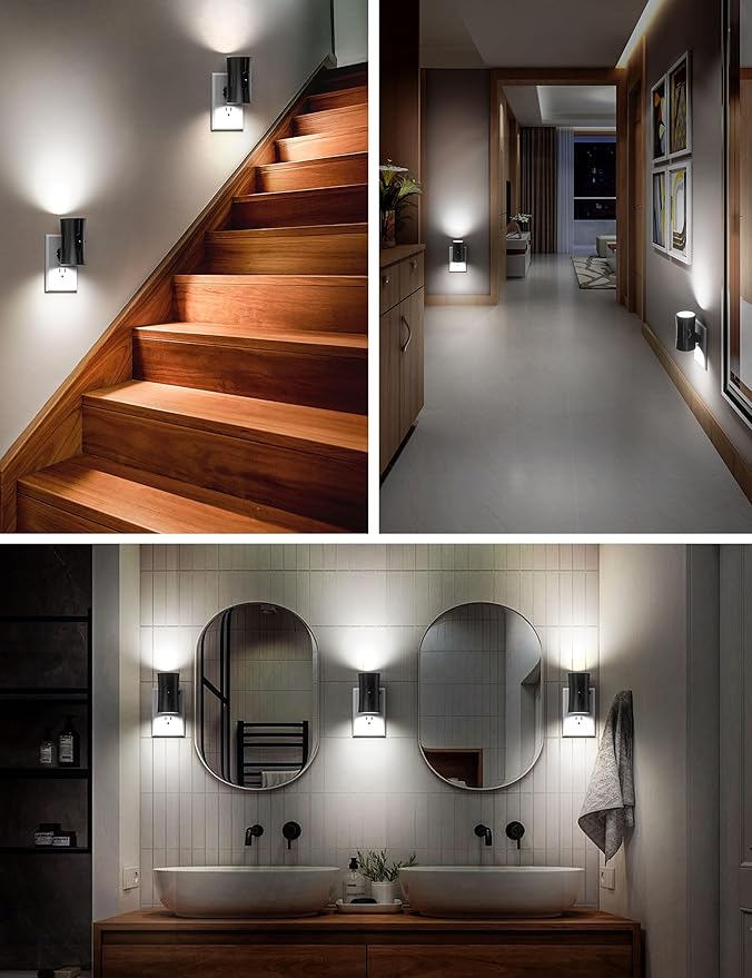 Sujeet LED Night Lights Plug into Wall, Bright Night Light, Dusk to Dawn Sensor, White Night Light, 0-100LM Adjustable Brightness, Dimmable Nightlights for Hallway, Bathroom Bedroom Kitchen, 2 Pack