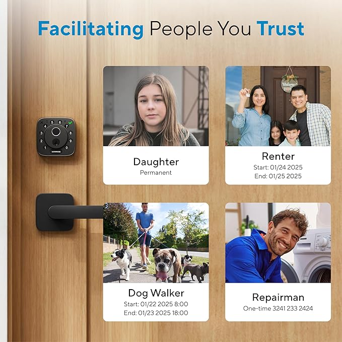 ULTRALOQ Bolt Fingerprint Smart Lock with Handle, 7-in-1 Keyless Entry Door Lock Set, Built-in WiFi Deadbolt, Auto-Lock & Unlock, App Remote Control, Works with Alexa, ANSI Grade 1,Black