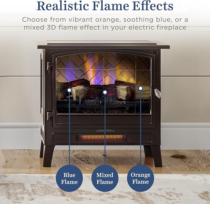 Country Living Infrared Freestanding Electric Fireplace Stove Heater in Bronze | Multiple Flame Colors, Metal Design with Faux Wooden Logs | Alexa/WiFi Enabled - Remote Included