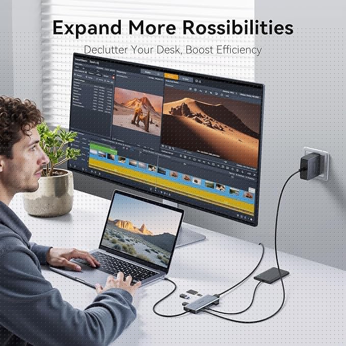 USB C Hub Multiport Adapter for MacBook Pro/Air, 9 in 1 USB C Dongle Dock Mac HDMI Adapter Compatible for iPad Pro, iMac, Dell XPS, Thinkpad(4K@60Hz HDMI, SD/TF Card Reader, 100W PD, 5 USB Ports)