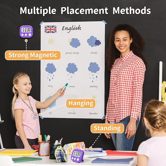 Classroom Timers for Teachers Kids Large Magnetic Digital Timer Teacher Supplies 2 Pack-Pink Purple