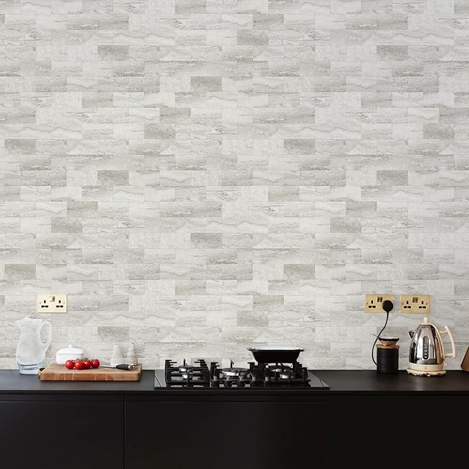 Vamos Tile 100-Piece Matt Beige Mixed Grey Slate Peel and Stick Backsplash Seamless Tile,3''x6'' PVC Subway Tile,Stick on Backsplash for Kitchen/Bathroom/Laundry Room