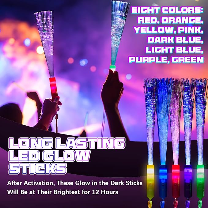 Kasyat 10 Pieces Glow Fiber Wands Sticks Light up Fiber Optic Wands LED - Image 2