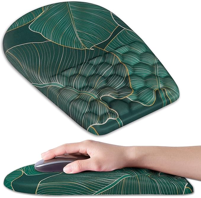 BOCHEERY Ergonomic Mouse Pad Wrist Support,Upgrade Mousepad with Massage Design,Non-Slip PU Base Desktop Mouse Pads for Pain Relief, Computer, Office & Home,12 x 8 in（F-Leaf Green）