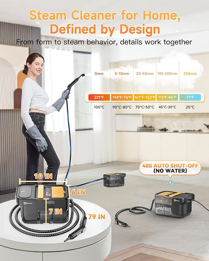 Gautye Steam Cleaner, 3 Level Adjustable Handle, 10s Heat Up, 2.11 Quarts Tank, Handheld Steam Cleaner with 18 pcs Accessories, Steam Cleaner for Home for Floor, Dirt, Grease, Grout, Tile, Car