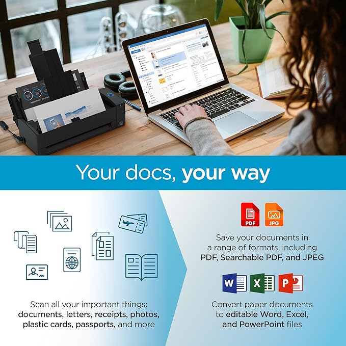 ScanSnap iX1300 Deluxe Compact Wireless or USB Double-Sided Color Document, Photo & Receipt Scanner with Auto Document Feeder and Manual Feeder for Mac or PC