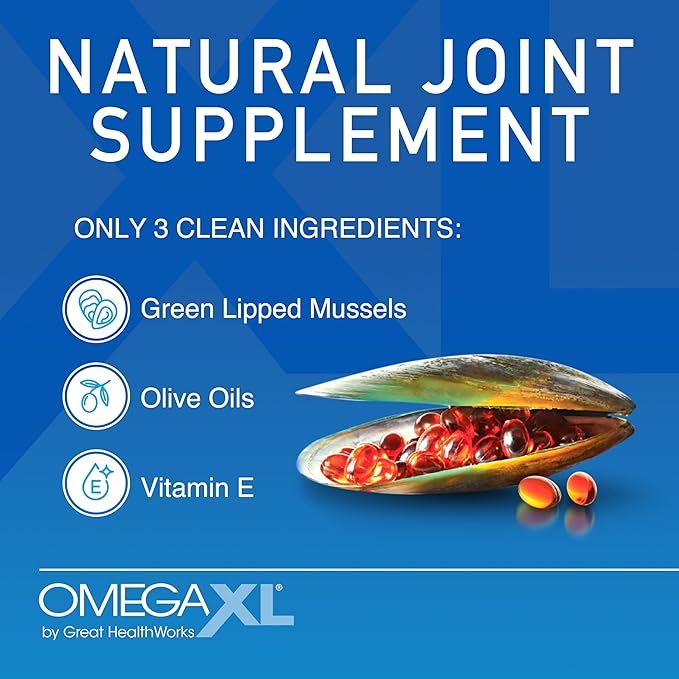 OmegaXL Joint Support Supplement, for Relief - Natural Muscle Support, Green Lipped Mussel Oil, Soft Gel Pills, Drug-Free, 60 Count