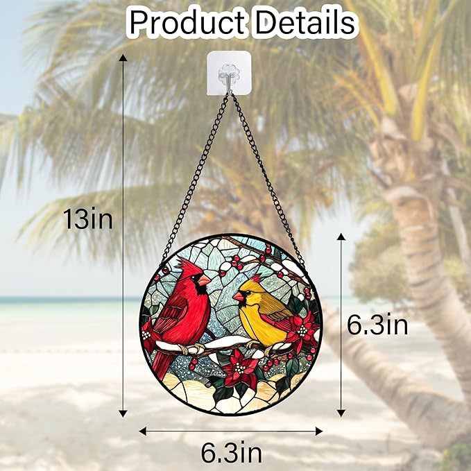DASTOLL Stained Glass Window Hanging, Love Birds Cardinals Sun Catchers Colorful Glass Panel Birds Suncatcher Decor for Birthday for Women, Men, Wife, Lovers, and Mom 6.3 in