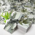 Vamos Tile 100-Piece Glossy Ice Green Peel and Stick Backsplash Tile,3''x6'' PVC Subway Tile with White Grout,Stick on Backsplash for Kitchen/Bathroom/Fireplace
