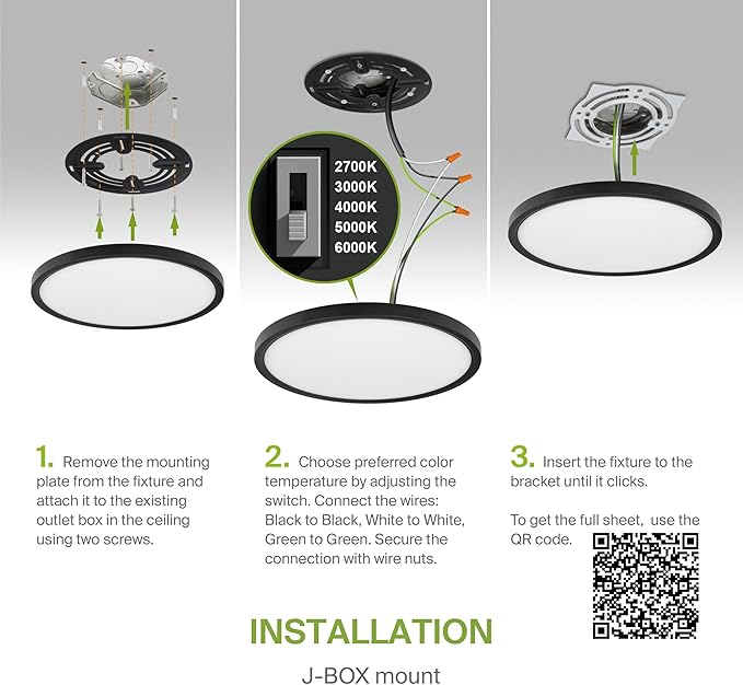 ASD LED 12" Round Flush Mount Ceiling Light Fixture, Low Profile Surface Lighting | 5CCT, Dimmable, Ultra-Thin, ETL Listed | 24W 2000LM 2700-6000K 100-277V | Kitchen, Hallway Lamp | Black, 12 Pack