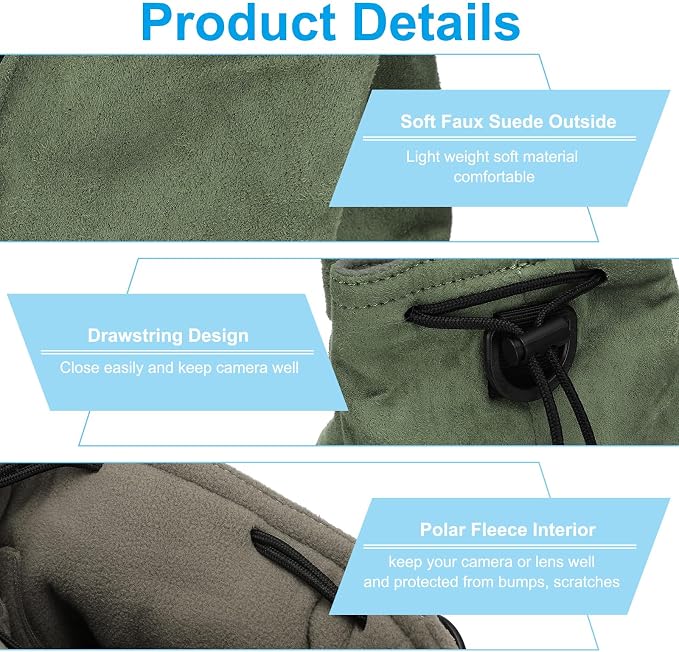PATIKIL Camera Lens Pouch, L Size Drawstring Lens Case Flannel Camera Lens - Image 3