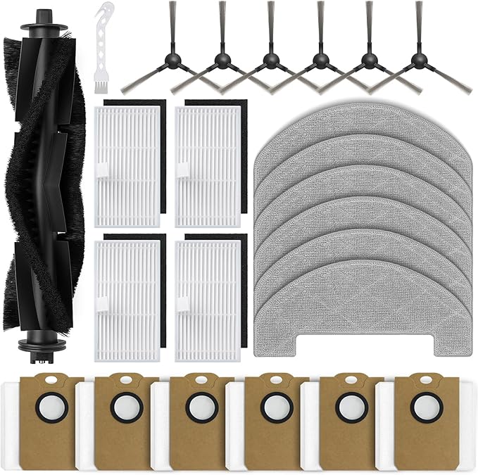 Bluevisk MS1 MAX Replacement Parts for For MONSGA MS1 MAX Robotic Vacuum Cleaner Parts with 1 Roller Brush, 4 HEAP, 6 Mop, 6 Dust Bags, 6 Side Brushes, 1 Clean Brush