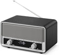 Vintage Wood AM FM Clock Radio with Bluetooth, Digital Clock Radio for Bedroom with LCD Display | 40 Presets | Sleep Timer | No Alarm, Retro Bluetooth Speaker for Office,Home, Kitchen (Black)