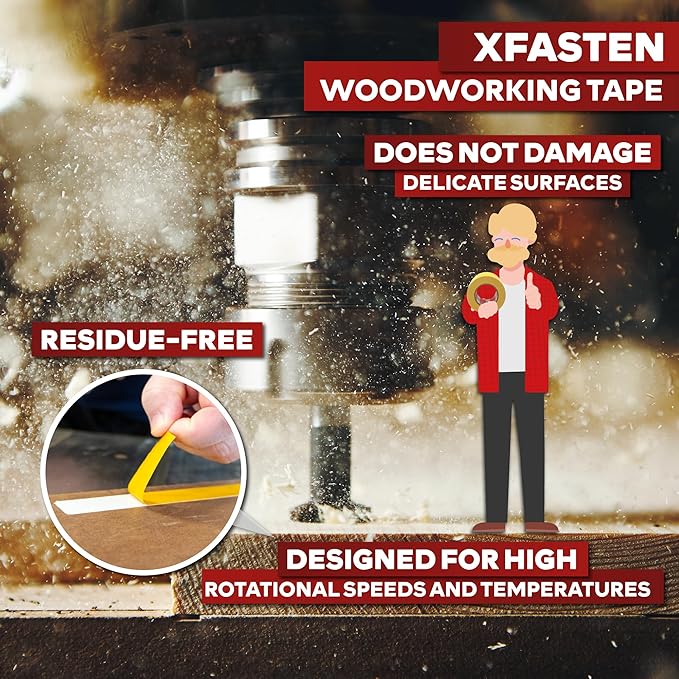 XFasten Bulk Double Sided Woodworking Tape 1-inch 1,296-Feet Total (12-Pack) Residue-Free Woodworking Tool for CNC Routing Machine, Removable Double Sided Tape for Woodworking Router Template