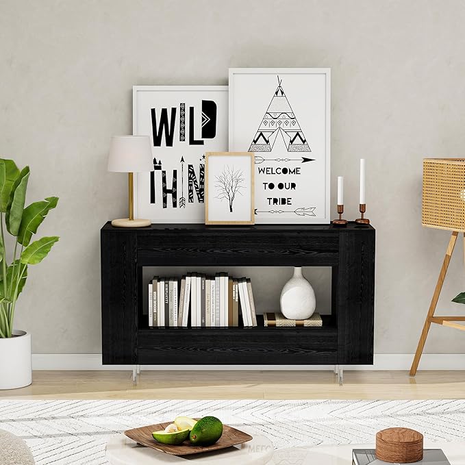 Vavkorkula TV Stand for 55 Inch with 2 Large Drawers & Hidden Storage Cabinets, Modern Farmhouse Entertainment Center Television Stands for Living Room Bedroom, Black